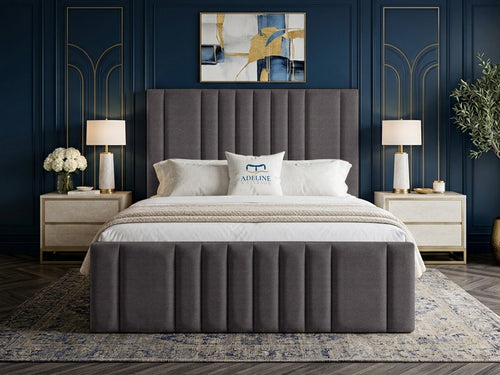 Grandeur Statement Upholstered Bed Set with Floor Standing Headboard, Footboard & Storage Upgrade Option