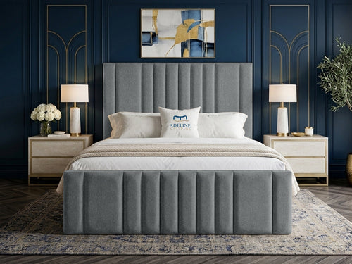 Grandeur Statement Upholstered Bed Set with Floor Standing Headboard, Footboard & Storage Upgrade Option