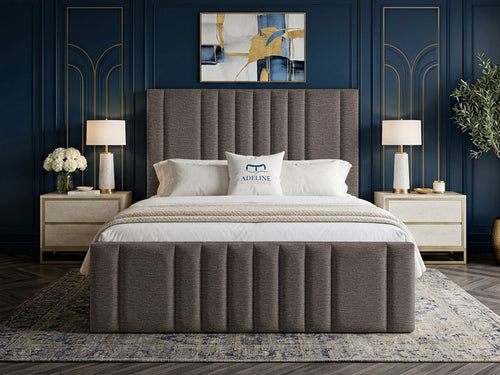 Grandeur Statement Upholstered Bed Set with Floor Standing Headboard, Footboard & Storage Upgrade Option
