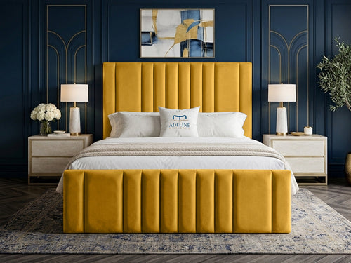Grandeur Statement Upholstered Bed Set with Floor Standing Headboard, Footboard & Storage Upgrade Option