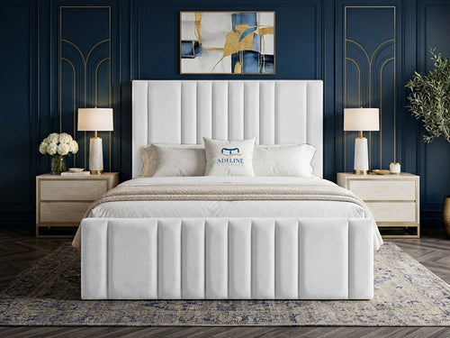 Grandeur Statement Upholstered Bed Set with Floor Standing Headboard, Footboard & Storage Upgrade Option