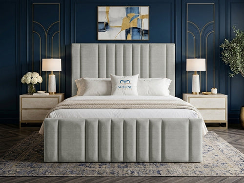 Grandeur Statement Upholstered Bed Set with Floor Standing Headboard, Footboard & Storage Upgrade Option