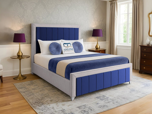 Hamilton Vertical Panel Multi Colour Fabric Bed Set with Floor Standing Headboard, Footboard & Storage Upgrade Option