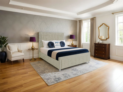 Hamilton Vertical Channel Upholstered Bed Set with Floor Standing Headboard, Footboard & Storage Upgrade Option