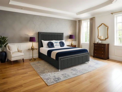 Hamilton Vertical Channel Upholstered Bed Set with Floor Standing Headboard, Footboard & Storage Upgrade Option