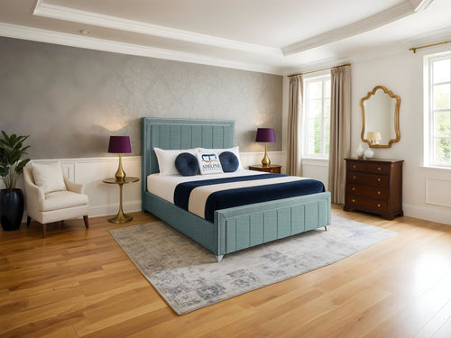 Hamilton Vertical Channel Upholstered Bed Set with Floor Standing Headboard, Footboard & Storage Upgrade Option