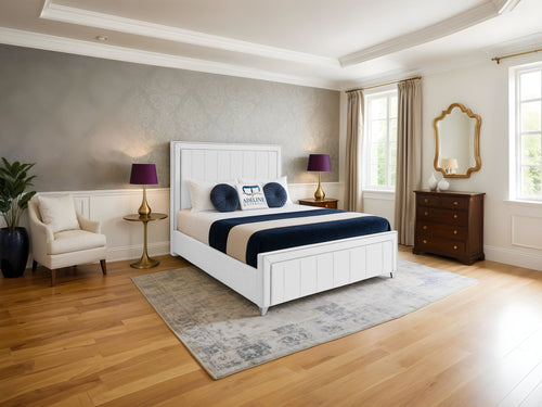 Hamilton Vertical Channel Upholstered Bed Set with Floor Standing Headboard, Footboard & Storage Upgrade Option