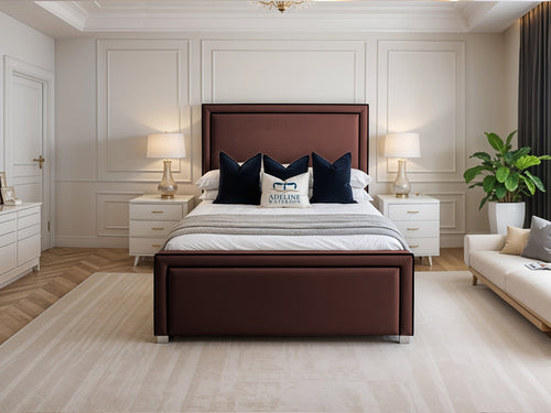 Hampton Black Bordered Panel Upholstered Bed Set with Floor Standing Headboard, Footboard & Storage Upgrade Option