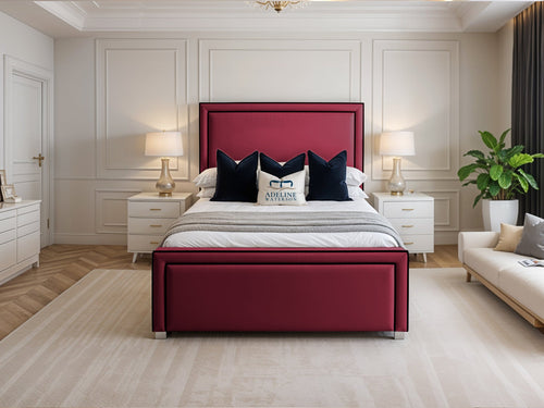 Hampton Black Bordered Panel Upholstered Bed Set with Floor Standing Headboard, Footboard & Storage Upgrade Option