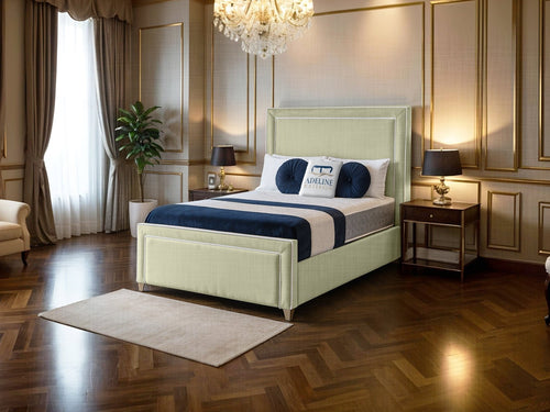 Hampton Panel Upholstered Bed Set with Floor Standing Headboard, Footboard & Storage Upgrade Option