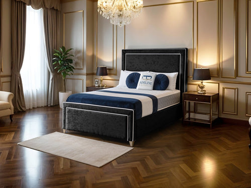 Hampton Panel Upholstered Bed Set with Floor Standing Headboard, Footboard & Storage Upgrade Option