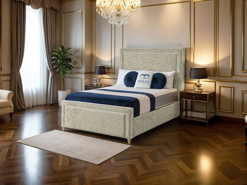 Hampton Panel Upholstered Bed Set with Floor Standing Headboard, Footboard & Storage Upgrade Option