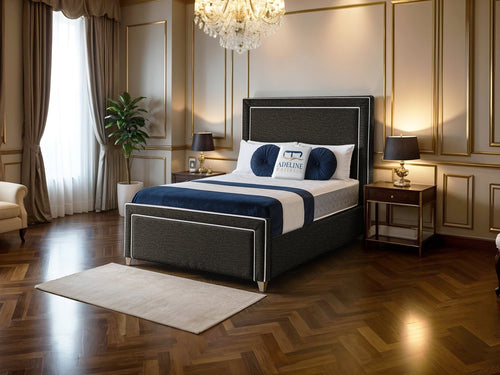 Hampton Panel Upholstered Bed Set with Floor Standing Headboard, Footboard & Storage Upgrade Option