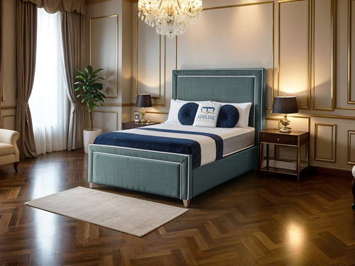 Hampton Panel Upholstered Bed Set with Floor Standing Headboard, Footboard & Storage Upgrade Option