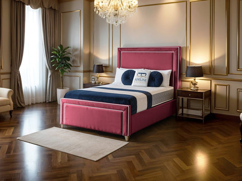 Hampton Panel Upholstered Bed Set with Floor Standing Headboard, Footboard & Storage Upgrade Option
