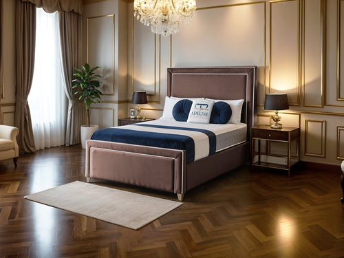 Hampton Panel Upholstered Bed Set with Floor Standing Headboard, Footboard & Storage Upgrade Option