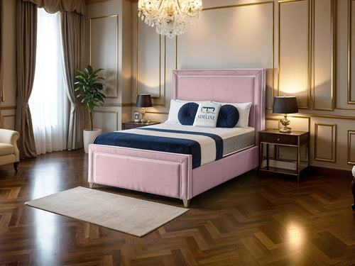 Hampton Panel Upholstered Bed Set with Floor Standing Headboard, Footboard & Storage Upgrade Option