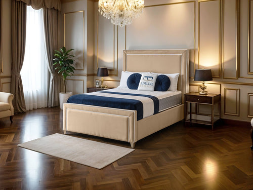 Hampton Panel Upholstered Bed Set with Floor Standing Headboard, Footboard & Storage Upgrade Option