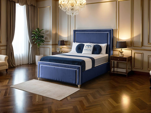 Hampton Panel Upholstered Bed Set with Floor Standing Headboard, Footboard & Storage Upgrade Option