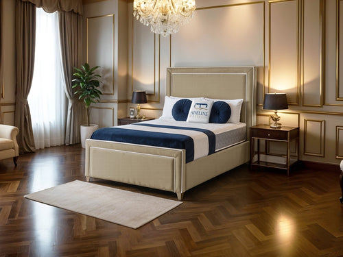 Hampton Panel Upholstered Bed Set with Floor Standing Headboard, Footboard & Storage Upgrade Option