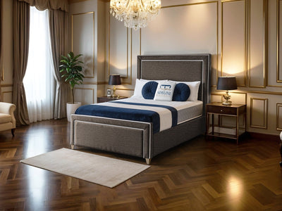 Hampton Panel Upholstered Bed Set with Floor Standing Headboard, Footboard & Storage Upgrade Option