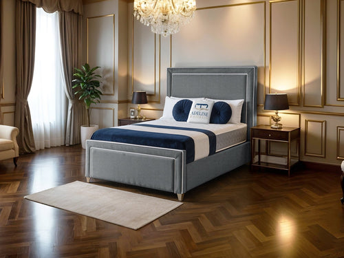 Hampton Panel Upholstered Bed Set with Floor Standing Headboard, Footboard & Storage Upgrade Option