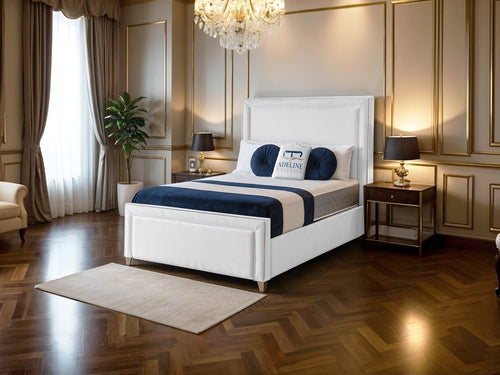 Hampton Panel Upholstered Bed Set with Floor Standing Headboard, Footboard & Storage Upgrade Option