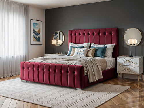Harper Luxe Scalloped Vertical Channel Upholstered Bed Set with Floor Standing Headboard, Footboard & Storage Upgrade Option