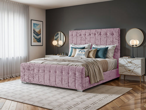 Harper Luxe Scalloped Vertical Channel Upholstered Bed Set with Floor Standing Headboard, Footboard & Storage Upgrade Option
