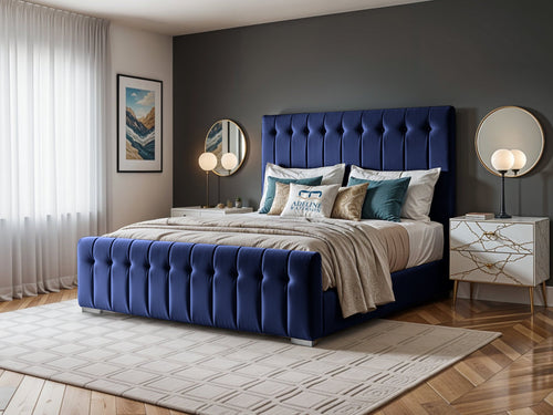 Harper Luxe Scalloped Vertical Channel Upholstered Bed Set with Floor Standing Headboard, Footboard & Storage Upgrade Option