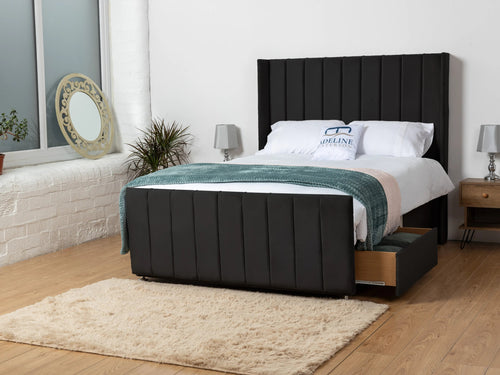 Hartington Vertical Channel Divan Bed Set with Storage Drawers, Floor Standing Headboard & Footboard