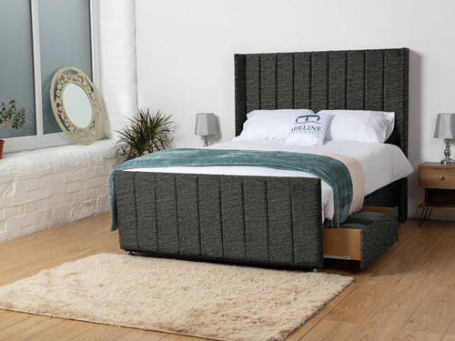 Hartington Vertical Channel Divan Bed Set with Storage Drawers, Floor Standing Headboard & Footboard
