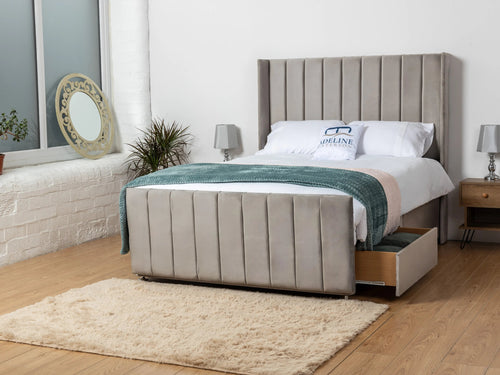 Hartington Vertical Channel Divan Bed Set with Storage Drawers, Floor Standing Headboard & Footboard