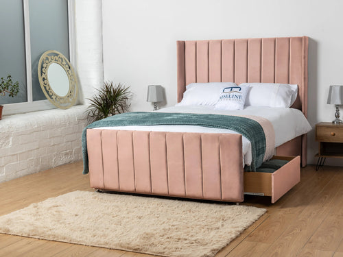 Hartington Vertical Channel Divan Bed Set with Storage Drawers, Floor Standing Headboard & Footboard
