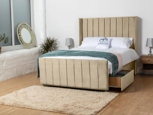 Hartington Vertical Channel Divan Bed Set with Storage Drawers, Floor Standing Headboard & Footboard