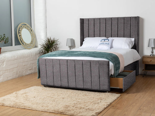 Hartington Vertical Channel Divan Bed Set with Storage Drawers, Floor Standing Headboard & Footboard