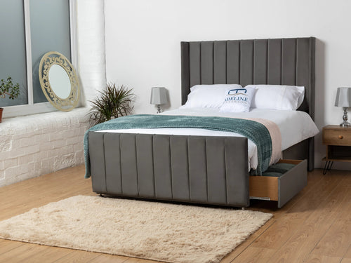 Hartington Vertical Channel Divan Bed Set with Storage Drawers, Floor Standing Headboard & Footboard