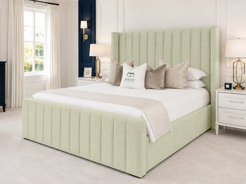 Hartwell Wing Channel Upholstered Bed Set with Floor Standing Headboard, Footboard & Storage Upgrade Option