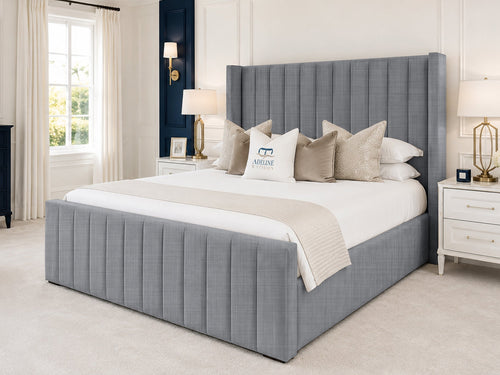 Hartwell Wing Channel Upholstered Bed Set with Floor Standing Headboard, Footboard & Storage Upgrade Option