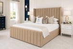 The Hartwell Wing Channel Bed in Beige Plush Velvet
