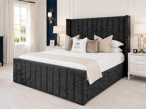 Hartwell Wing Channel Upholstered Bed Set with Floor Standing Headboard, Footboard & Storage Upgrade Option