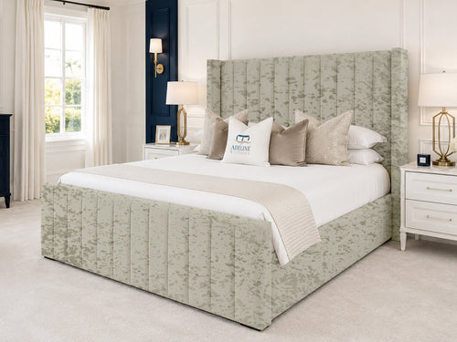 Hartwell Wing Channel Upholstered Bed Set with Floor Standing Headboard, Footboard & Storage Upgrade Option