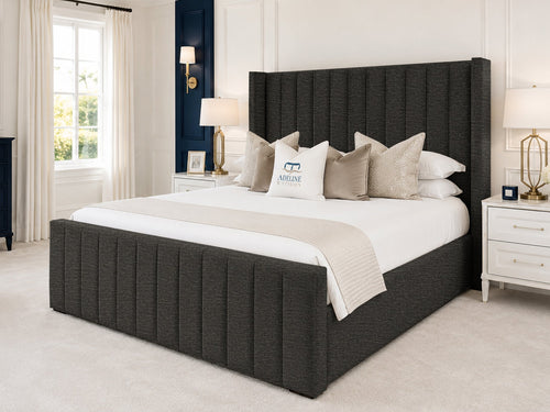 Hartwell Wing Channel Upholstered Bed Set with Floor Standing Headboard, Footboard & Storage Upgrade Option