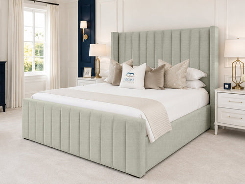 Hartwell Wing Channel Upholstered Bed Set with Floor Standing Headboard, Footboard & Storage Upgrade Option
