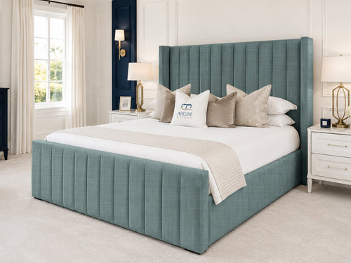 Hartwell Wing Channel Upholstered Bed Set with Floor Standing Headboard, Footboard & Storage Upgrade Option