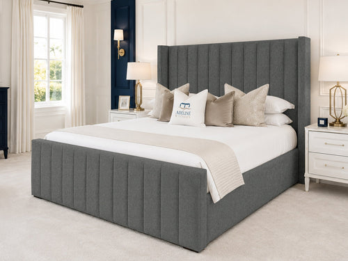 Hartwell Wing Channel Upholstered Bed Set with Floor Standing Headboard, Footboard & Storage Upgrade Option