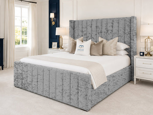 Hartwell Wing Channel Upholstered Bed Set with Floor Standing Headboard, Footboard & Storage Upgrade Option