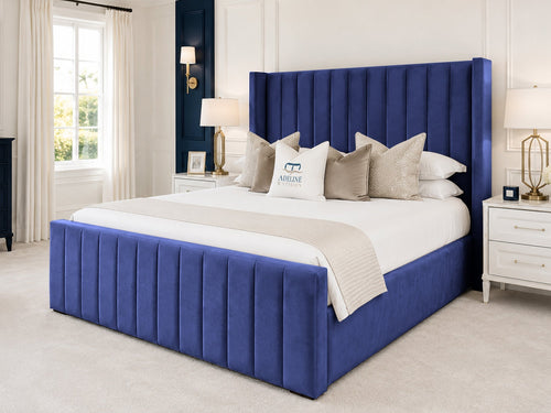 Hartwell Wing Channel Upholstered Bed Set with Floor Standing Headboard, Footboard & Storage Upgrade Option