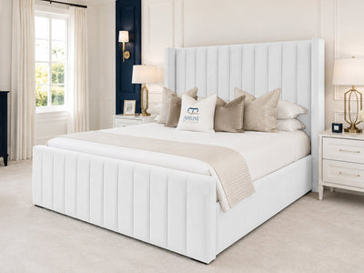 Hartwell Wing Channel Upholstered Bed Set with Floor Standing Headboard, Footboard & Storage Upgrade Option