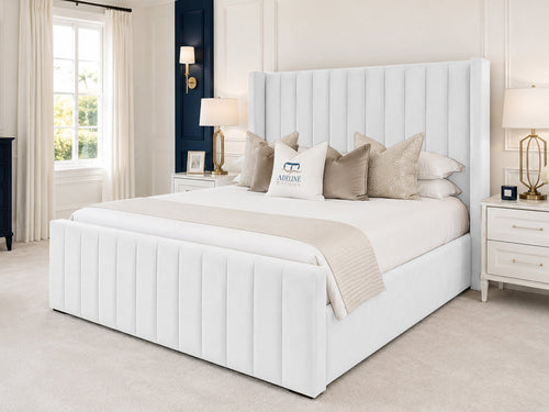 Hartwell Wing Channel Upholstered Bed Set with Floor Standing Headboard, Footboard & Storage Upgrade Option